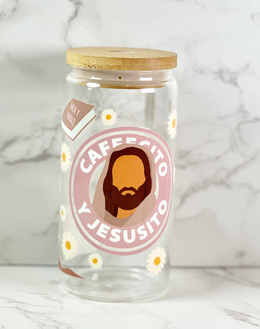 Cafecito Y Jesusito Glass Tumbler