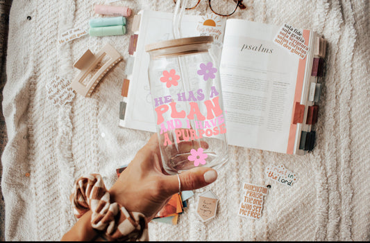 He has a plan 16oz glass