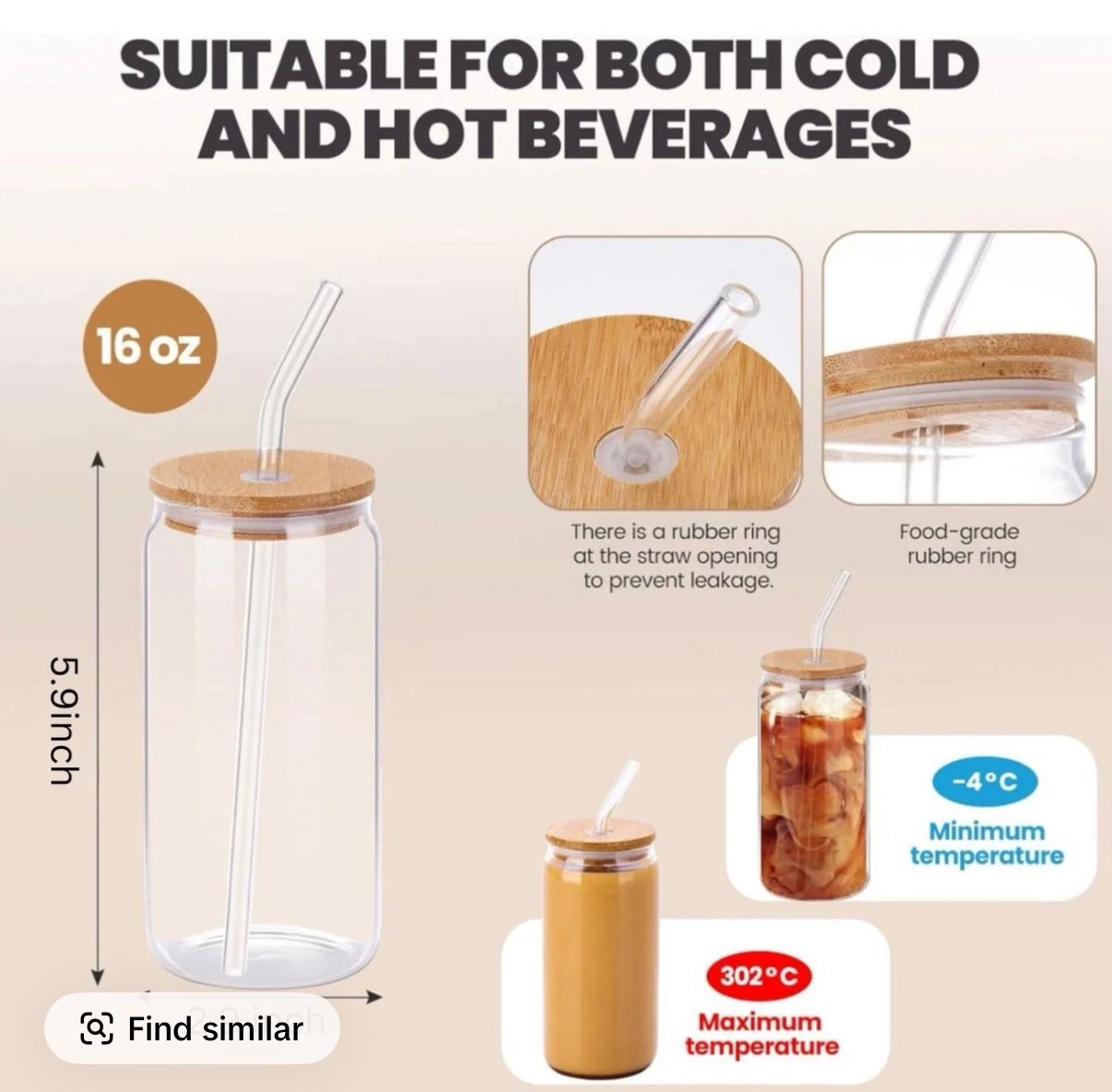 Strawberry Glass Tumbler with Straw & Bamboo Lid - 16oz Iced Coffee Cup